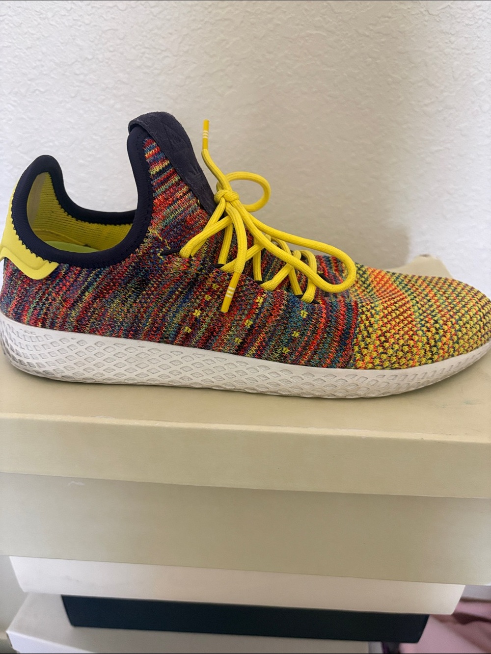 adidas Multicolor Knit Athletic Shoe with Yellow Accents